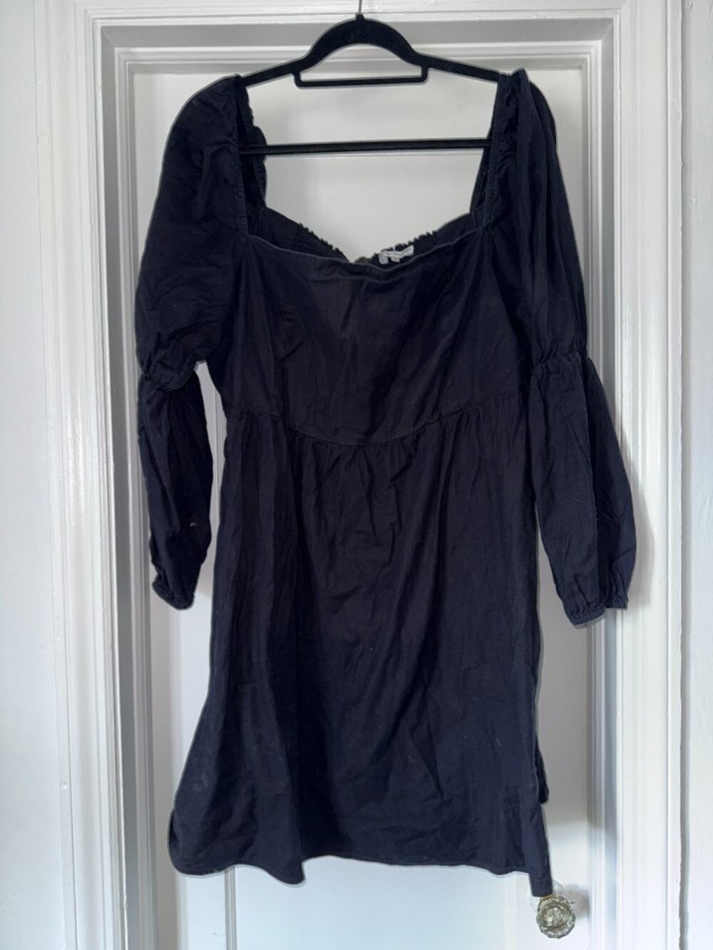 Reformation Black Organic Cotton Puff Sleeve Mini Dress Size 22
